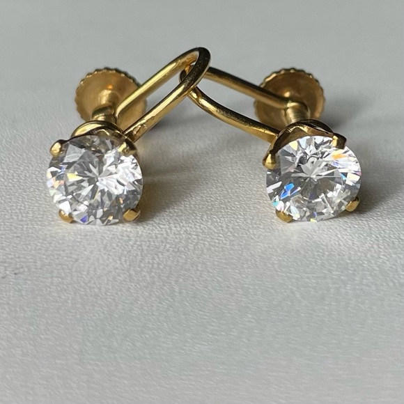 VINTAGE 14K GOLD CUBIC ZIRCONIA EARRINGS - Picture 8 of 13